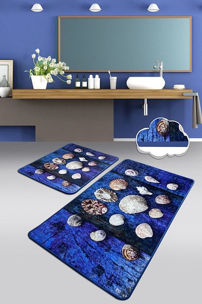 Chilai Home Sea Shell Σετ χαλιών μπάνιου 2 τεμαχίων - Πλενόμενη αντιολισθητική βάση Djtbanyo