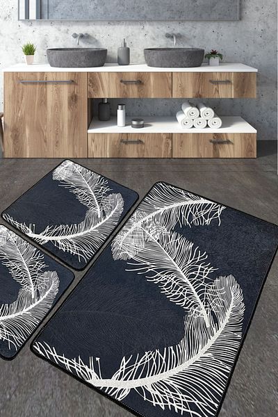 Chilai Home Alisan Bathroom Rug Set of 3 Bathroom Rug Mat Washable Non-Slip Djtbanyo