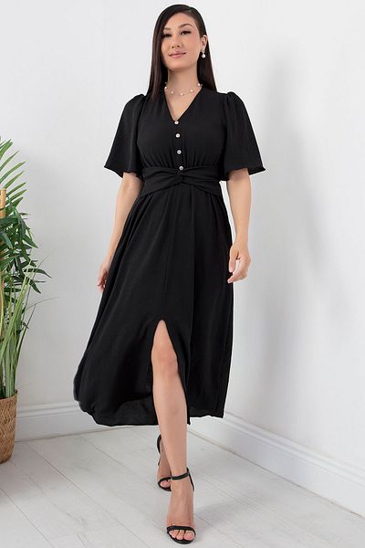 PULLIMM Waisted Dress with Buttons and Belt - GRS3484