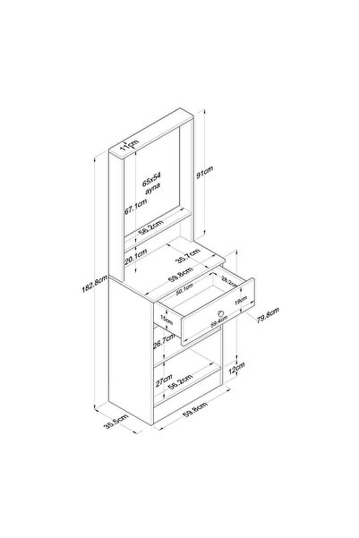 Rani Mobilya Rani P6 Modern Kapaklı Aynalı Portmanto Vestiyer Sepet Ceviz - Beyaz M15