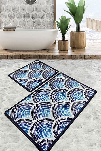 Chilai Home Σετ μοκέτα μπάνιου Azul με 2 πλενόμενες αντιολισθητικές βάσεις