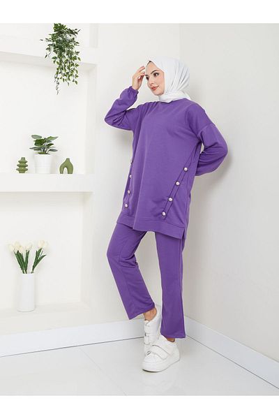 VOLT CLOTHİNG Crep Damen-Set – Knopfdetail