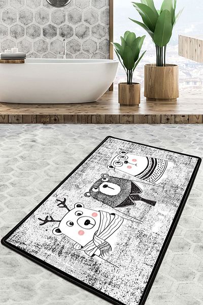 Chilai Home Χαλί μπάνιου Three Bears Χαλί μπάνιου, Πατάκι μπάνιου που πλένεται αντιολισθητική βάση 70x120 cm Djth