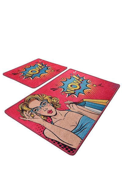 Chilai Home Pop Art Σετ Χαλιά Μπάνιου 2 τεμαχίων - Χαλάκι πόρτας Djtbanyo