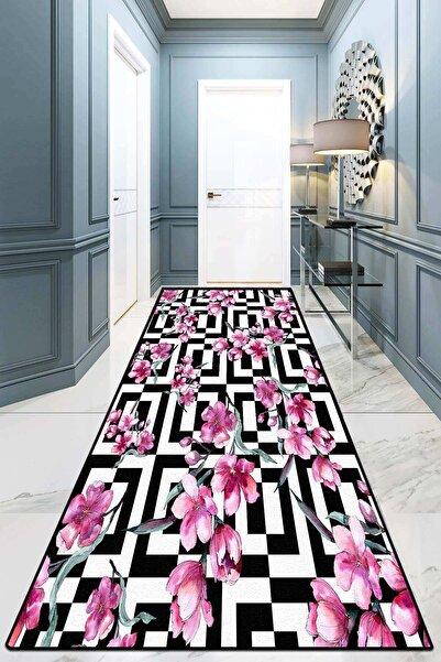 Chilai Home Pink Spring Yıkanabilir Kaymaz Tabanlı Kesme Rulo Halı Yolluk Djth