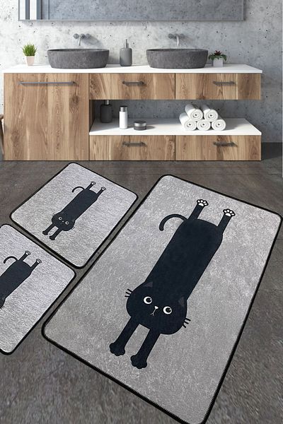 Chilai Home Comfort Gray Bathroom Rug Set of 3 Bathroom Rug Mat Washable Non-Slip Djtbanyo