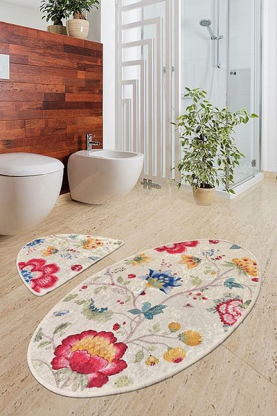 Chilai Home Arya Djt - Σετ 2 χαλιών μπάνιου, πλενόμενη και αντιολισθητική βάση