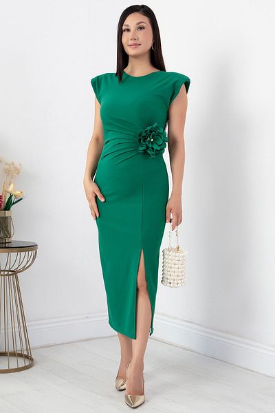 PULLIMM Crepe Dress - Shoulder Padding and Rose Detail Ny4407