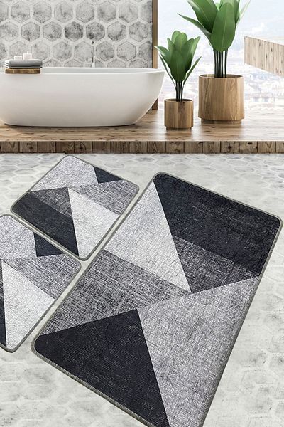 Chilai Home Phell Grey Χαλιά Μπάνιου Σετ 3 Χαλιά Μπάνιου Πλένεται Αντιολισθητικό Djtbanyo