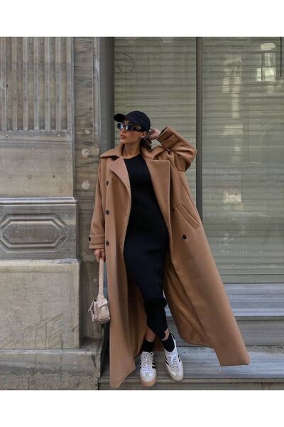 My Blog Dlouhý vlněný kabát – velbloud s nárameníky a páskem na paži – 54476