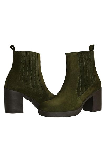 Platin Khaki Suede Women's Boots - Heeled and Stylish Design