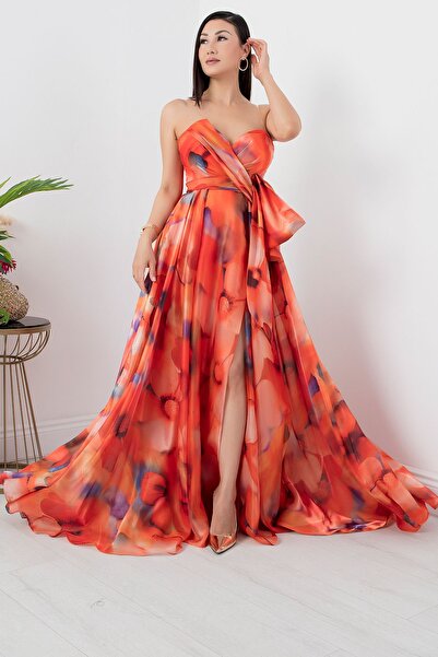 PULLIMM Straplez Dijital Organze Elbise SB7223-1