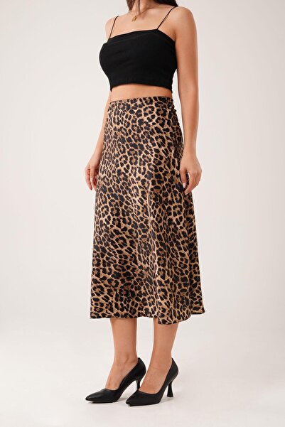 Hipo Trend Висока талія, середньої довжини, атласна спідниця з леопардовим принтом