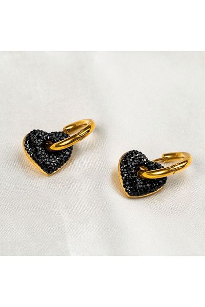 jewine studio High Quality Steel & Zircon Stone Black Earrings (PAIR)