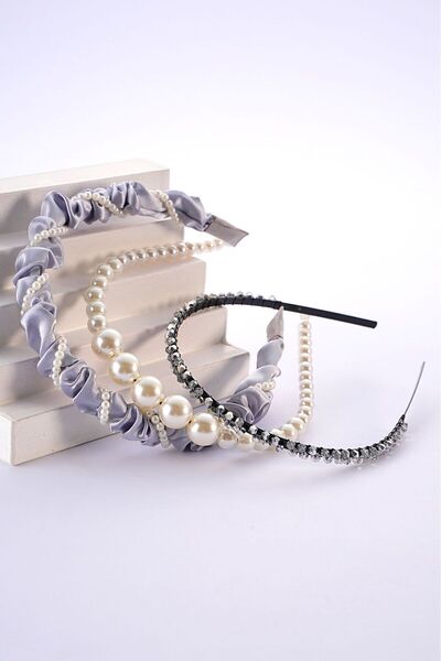 modernist Gray Gathered Stone Pearl Crown Set
