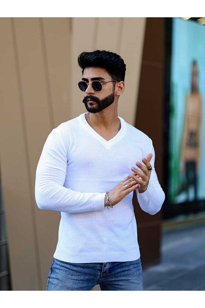 DEFES Comfortable V-Neck Men's Knitwear Sweater - Non-Pilling Basic Design