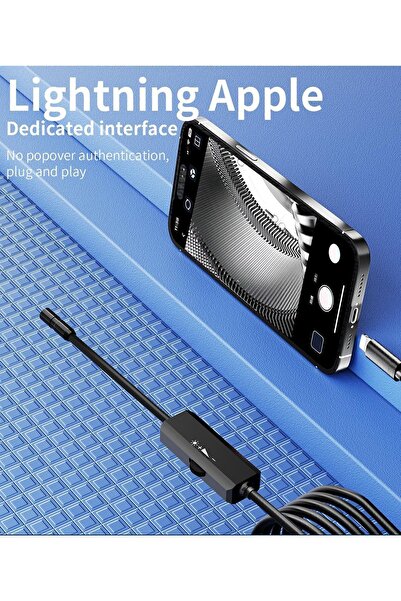 Vothoon Endoskop Yılan Video Kamera İOS uyumlu Led'li 10 Metre 7 Mm Sert Kablo 2Mp Full HD