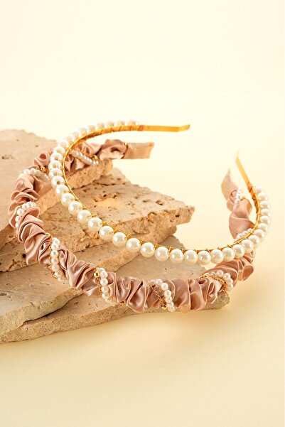 modernist مجموعة تاج ملفوفة بسلسلة من اللؤلؤ الذهبي