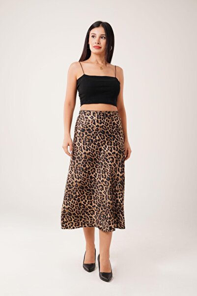 Hipo Trend Висока талія, середньої довжини, атласна спідниця з леопардовим принтом