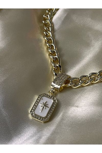Freya White Enameled North Star Necklace