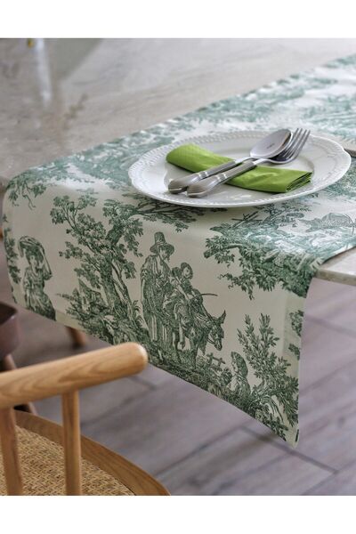 BARİA HOME عداء الفلاحين الفرنسيين من كتان بنما باللون الأخضر الكريمي