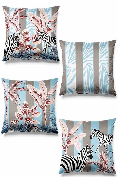 Pilloveland Set de 4 huse de pernă din piele intoarsa cu model Zuma - Imprimate pe doua fete
