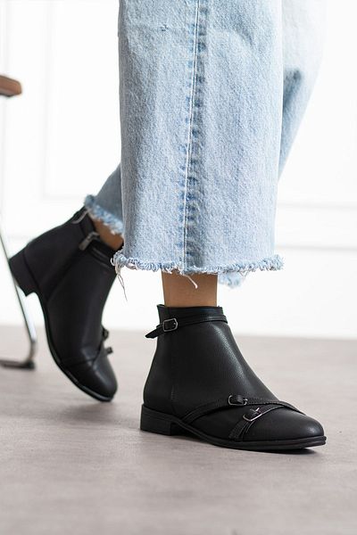 eformoda by emre yılmaz Cizme negre confortabile de damă - piele cu cataramă și fermoar PTK72