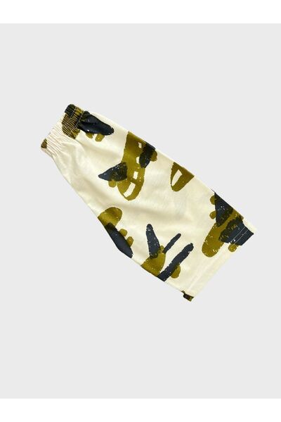 Fil Kids Boy's Ecru Green Airplane Patterned Short Sleeve Shorts Pajama Set