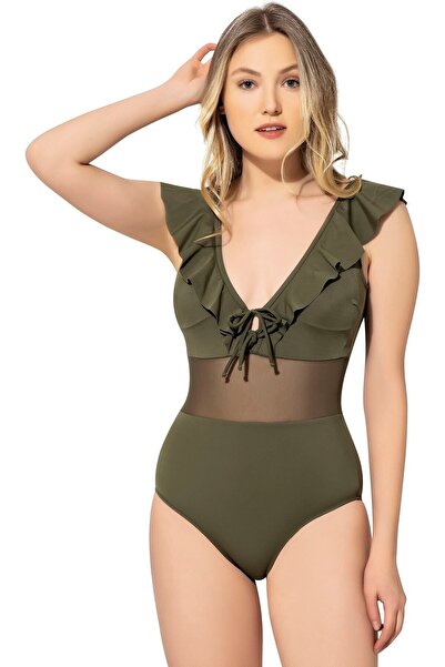 Swana Costum de baie din tul cu dantelă cu ciucuri