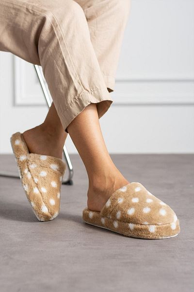 AlbiShoes Χειμερινές πουά μαλακές παντόφλες σπιτιού - κλειστές μπροστινές, αθόρυβες γυναικείες παντόφλες