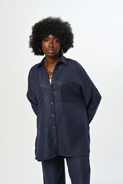 Orfeo Negro Γυναικείο πουκάμισο Oversize - Μονόχρωμο, Διπλή Τσέπη, Μανίκια με κορδόνια