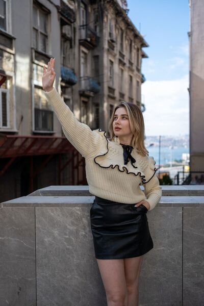 MY BELLA BUTİK Ruffled Bow Detailed Knitwear Sweater