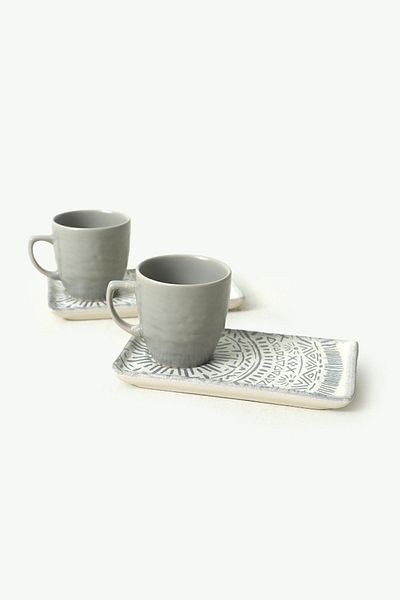 Keramika Stone Natural Stone Coffee Presentation Set 4 Pieces for 2 People 21426