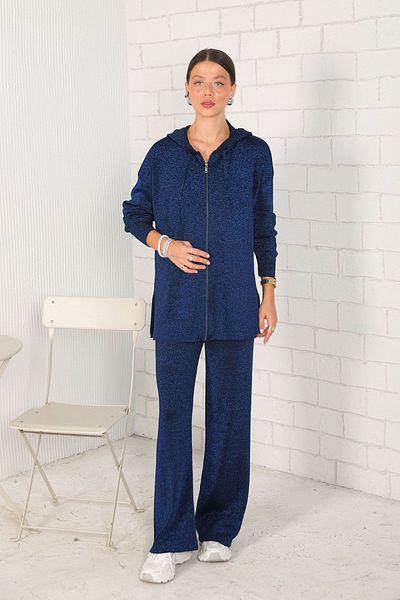 Melike Tatar Dark Blue Glitter Knitwear Set - Mercerized 32-7010