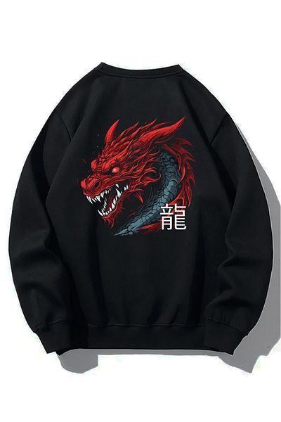 BRZ COLLECTION Unisex Oversize Red Dragon Sweatshirt