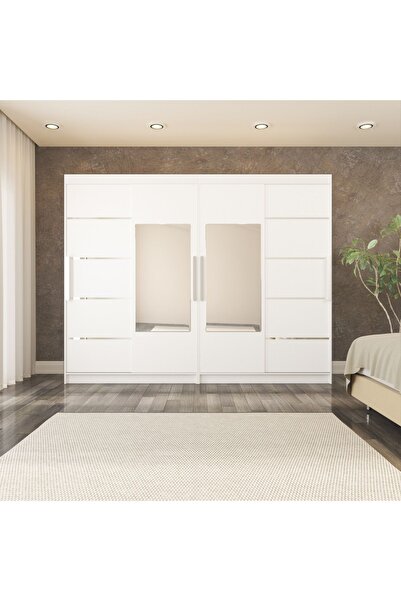 yılwood Sürgülü Gardırop Dört Kapaklı 400-210 Cm (PARLAK BEYAZ)
