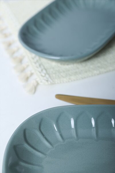 Keramika Yeşil Badem Kayık Tabak 25 Cm 2 Adet 326