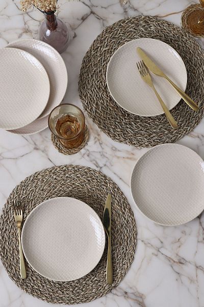 Keramika 21 Cm 6 Pieces Sandy Cream Relief Cake Plate - Q32