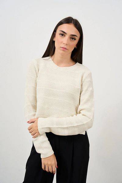 ONLY Ecru Colored Women's Knitted Sweater - Crew Neck, Side Tie 15324444