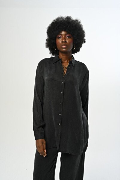 Orfeo Negro KADIN DÜZ RENK OVERSİZE KESİM GÖMLEK