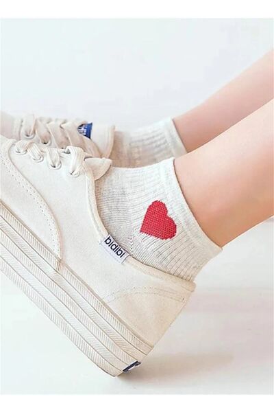 Black Arden Socks Yarım Konç Kalp Desenli Kadın Kolej Çorap 5 Çift