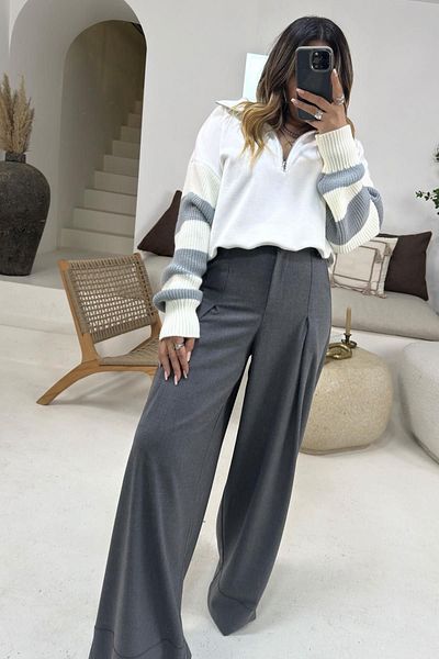 Sohotique By P Smoke Colored Single Pleat Crushed Palazzo Trousers