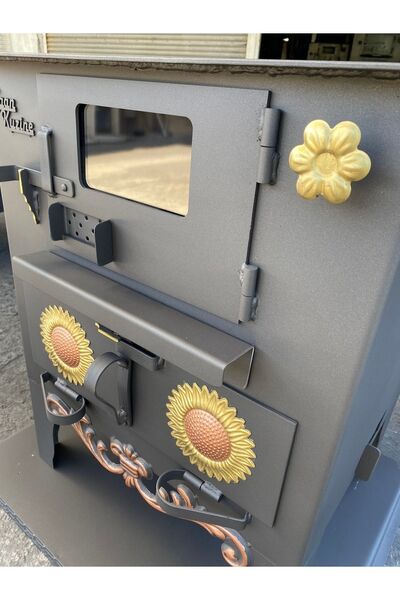 KAAN KUZİNE Tuğlalı Döküm Izgaralı Kuzine Soba Camlı Şömine Fırınlı Kömür Sobası