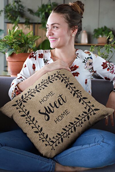 Viva Home 43x43cm Premium Tay Tüyü Dokuma Kumaş Çift Taraflı Hasır Görünümlü Kırlent Yastık Kılıfı Krl184