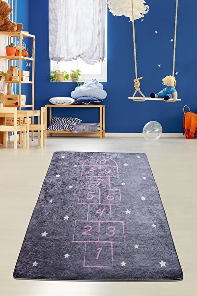 Chilai Home Hopscotch Grey Yıkanabilir Çocuk Ve Bebek Halısı , Genç Halısı Djth