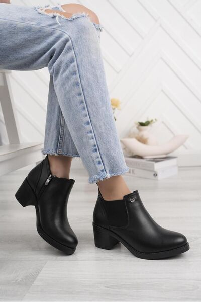 Diego Carlotti Hakiki Deri Günlük Kadın Bot / Bootie Bağsız Fermuarlı Kısa Bot DC2038