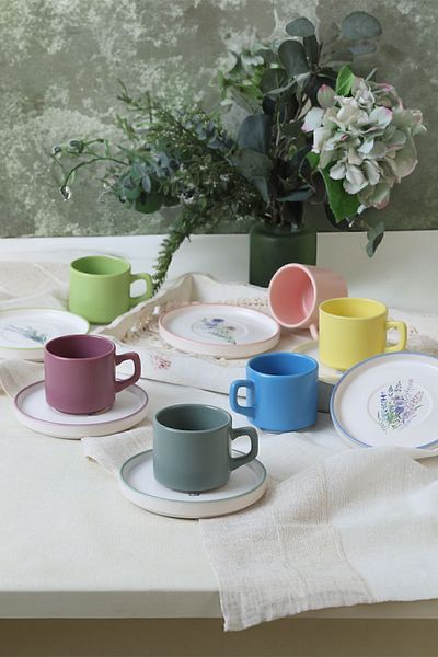 Keramika Κομψό σετ τσαγιού Blossoms Stackable για 6 άτομα - 12 τεμάχια 21788-93
