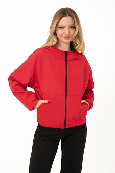 Montstop Women's Red Oversize Raincoat - Hooded, Water and Windproof, Pocketed and Lined Seasonal