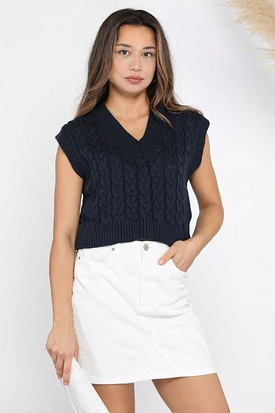 GÜLSELİ V-Neck Navy Blue Women's Knitwear Sweater