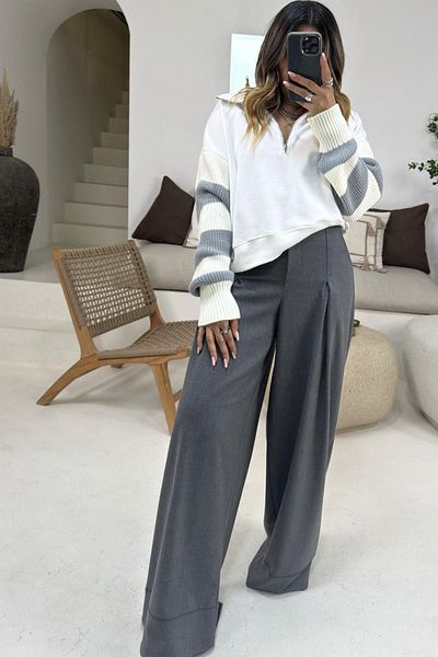 Sohotique By P Smoke Colored Single Pleat Crushed Palazzo Trousers